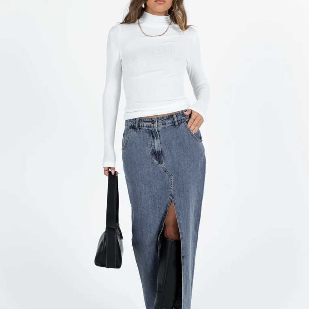 Barbara split midi skirt faded denim US size 4 (S)